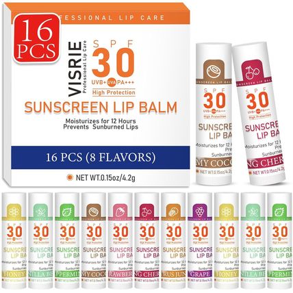 SPF 30 Lip Balm with Sunscreen, SPF Lip Balm Bulk Travel Size-16 Pack, Hydrating