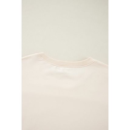 Apricot Corduroy Patchwork Drop Shoulder Long Sleeve Sweatshirt