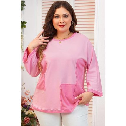 Bonbon Oversized Patched High Low Bracelet Sleeve Plus Size T Shirt