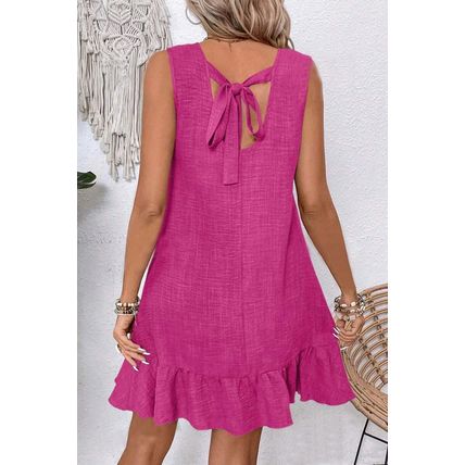 Bright Pink Knot Scoop Back Ruffle Hem Sleeveless Mini Dress