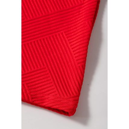 Fiery Red Textured Collared V Neck Puff Short Sleeve Shift Mini Dress