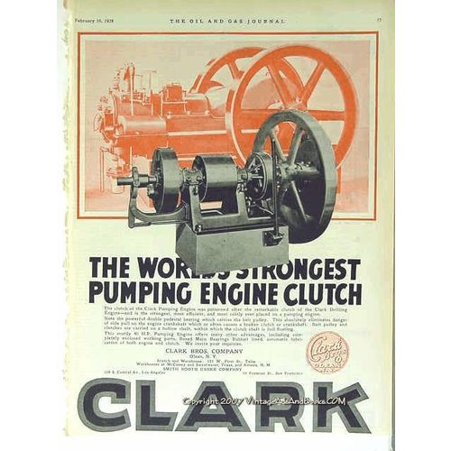 clark brothers co 1928 gas oil strongest pump engine clutch vintage ad