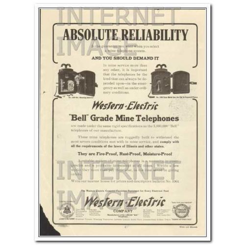 western electric 1910 absolute reliability mine telephones vintage ad