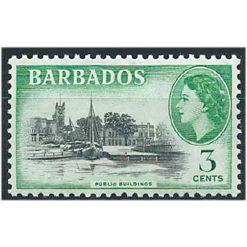 Barbados 1954 SG291 3c Black & Emerald Mounted Mint . ..
