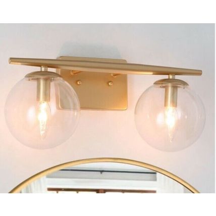 LNC Nobu 2-Light Champagne Gold Bathroom Vanity Wall Sconce w/ Clear Glass Globe
