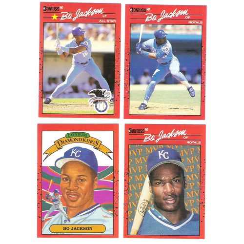 Four 1990 Donruss Bo Jackson baseball cards 1, 61, 650, BC-1 - NM – Royals