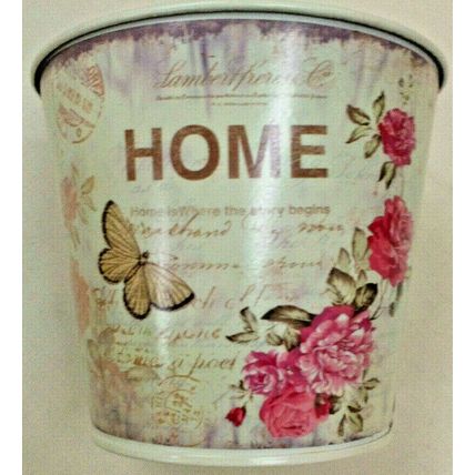 Home design 15 cm dia round planter - small printed round metal planter vintage