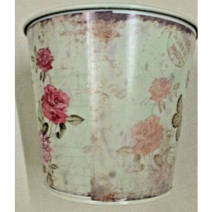 Home design 15 cm dia round planter - small printed round metal planter vintage
