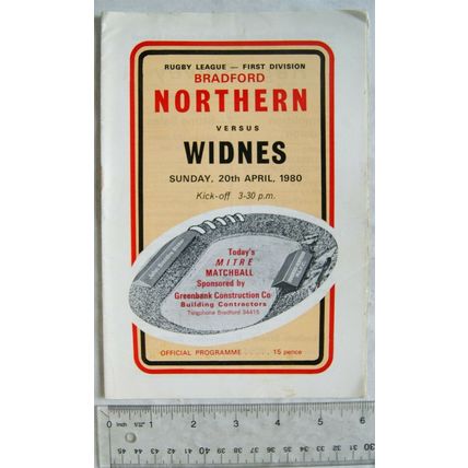 1980 programme Bradford Northern v. Widnes, 20/4