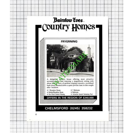 Fryerning Essex House Sale Small Advert - 1985 Cutting