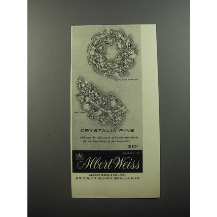 1956 Albert Weiss Jewelry Ad - Crystalia Pins