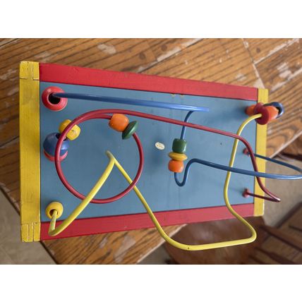 Very Cool & Rare Kids Wooden Maze Rollercoaster 13" Long 5 Activities Chalkboard