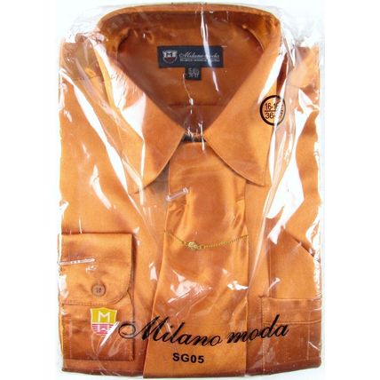 NWT Milano Moda Men's Shiny Copper Satin 4 Pc. Dress Shirt Set, 16-16.5 (36/37)