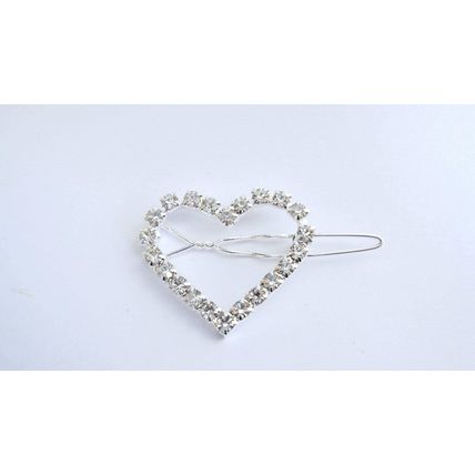 Extra small silver heart crystal hair pin clip barrette for fine thin hair