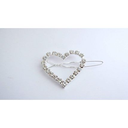 Extra small silver heart crystal hair pin clip barrette for fine thin hair