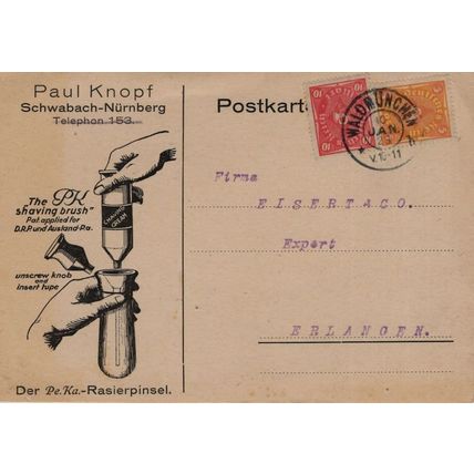 German Old Screw Shaving Brush Nurnberg Erlangen Old Postcard