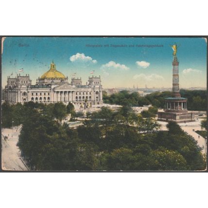 Königsplatz mit Siegessäule und Reichstagsgebäude, Berlin, 1913 - Heitochrom AK