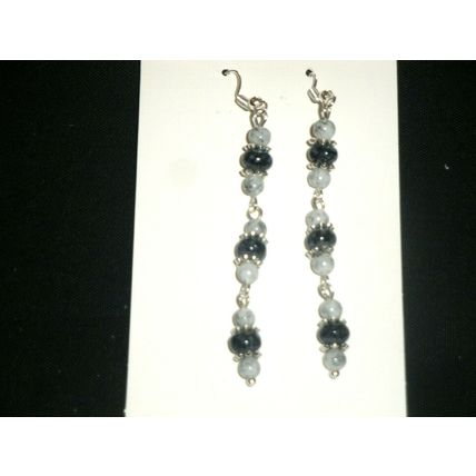 Exquisite black & grey glass long swing earrings 925 sterling ear wire