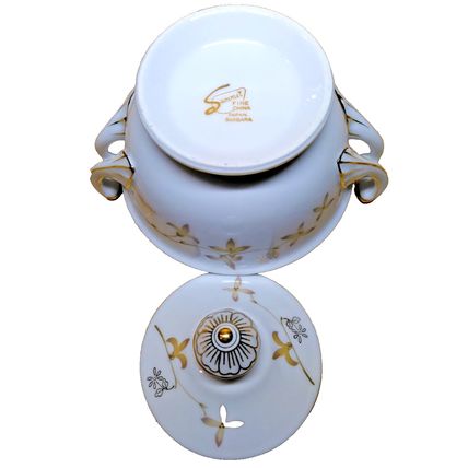 Summit Fine China Ceramic Barbara Sugar Bowl With Lid Floral Design Gold Trimmed