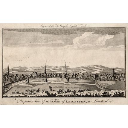 PERSPECTIVE VIEW OF THE TOWN OF LEICESTER, IN LEICESTERSHIRE 1771 ENGRAVING