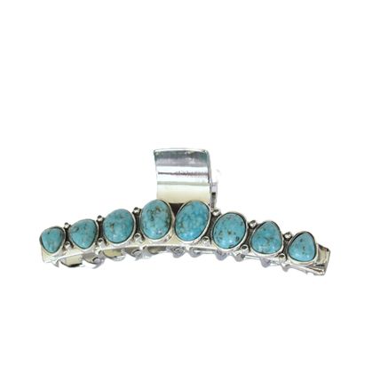 Long turquoise blue stone silver western style metal hair claw