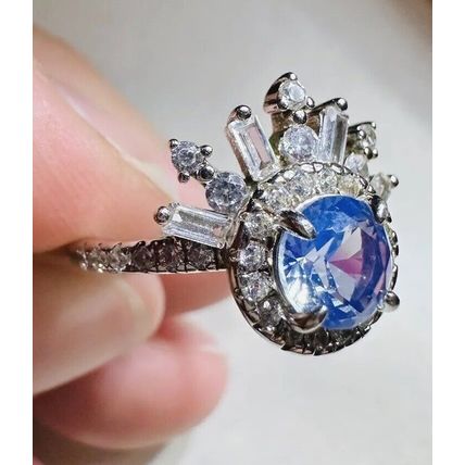 Radiant Blue Gem W/Above Crown Accents Ring Bomb Party 925 S Silver Band Sz5 RBP