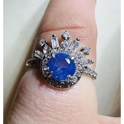 Radiant Blue Gem W/Above Crown Accents Ring Bomb Party 925 S Silver Band Sz5 RBP