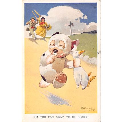 G E Studdy : I'm too far away to be kissed : "Bonzo" postcard 1907 pu