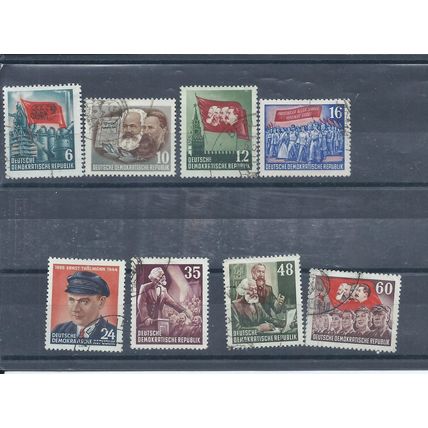 East Germany stamps. 8 of the 1953 Marx series used (C537)