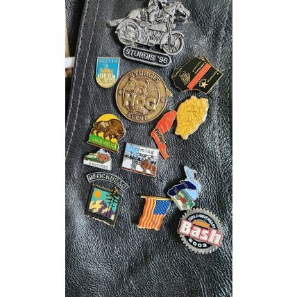 Vintage Leather Motorcycle Vest Harley Davidson Pins & Patches Black Size 42