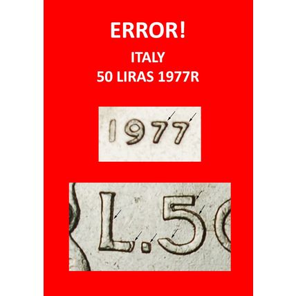 Ⰶ NUDE VULCAN (1954-1989): ITALY ★ 50 LIRAS 1977R! ERROR! ★LOW START★NO RESERVE