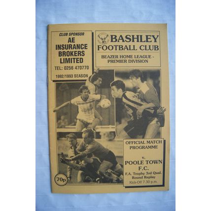 1992 programme Bashley v. Poole Town, FA Trophy 3rd Qualifying Round Replay