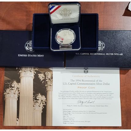 1994 US Capitol Bicentennial Silver Dollar PROOF US Mint Coin Set with Box & COA