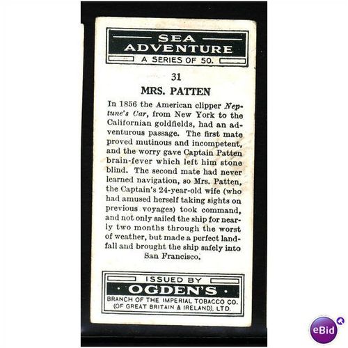Ogden's Cards 1939 Sea Adventure No31 Mrs Patten Fine Mint
