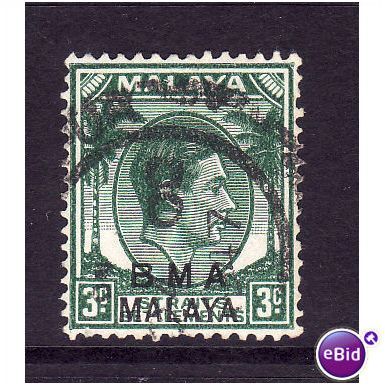 MALAYA 1945 3c YELLOW GREEN SG4 FINE USED