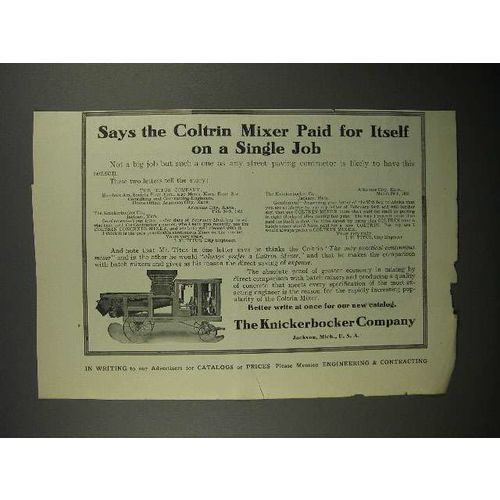 1911 The Knickerbocker Company Coltrin Mixer Ad