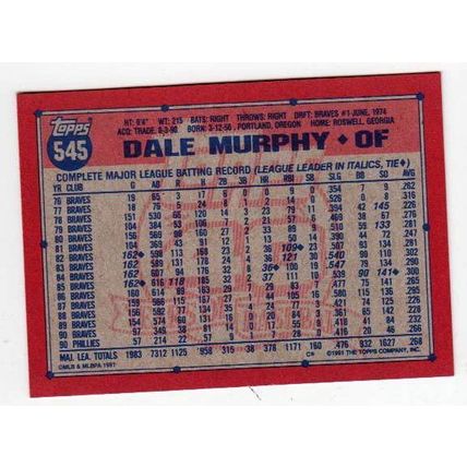 1991 Topps Dale Murphy baseball card 545