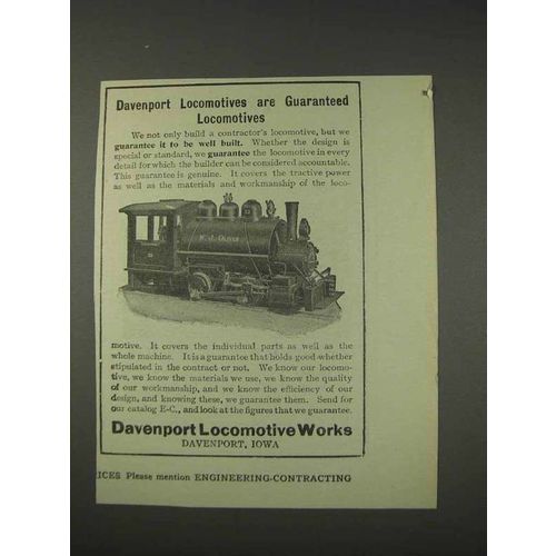 1910 Davenport Locomotives Ad - Are Guaranteed