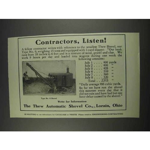 1911 Thew Automatic Shovel Type No. 0 Shovel Ad