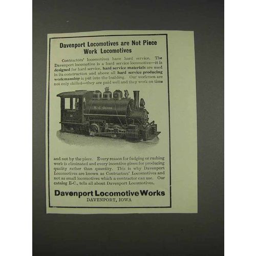 1910 Davenport Locomotives Ad - Not Piece Work