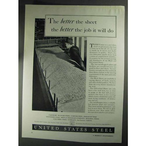 1936 United States Steel Ad - The Better The Sheet