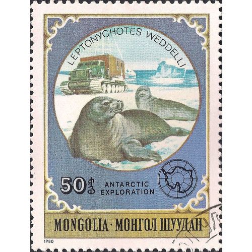 MONGOLIA, MAMMALS, Weddell Seals, blue-violet 1980, 50 togrog