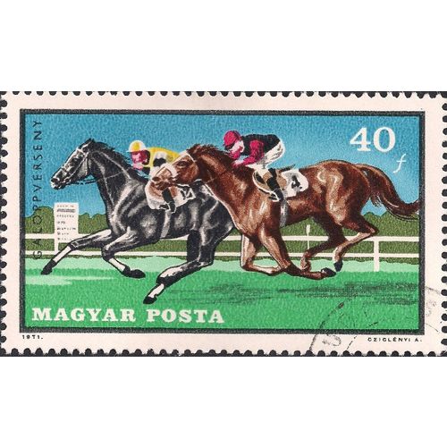 HUNGARY, HORSES, Galloping, green 1971, 40 Filler