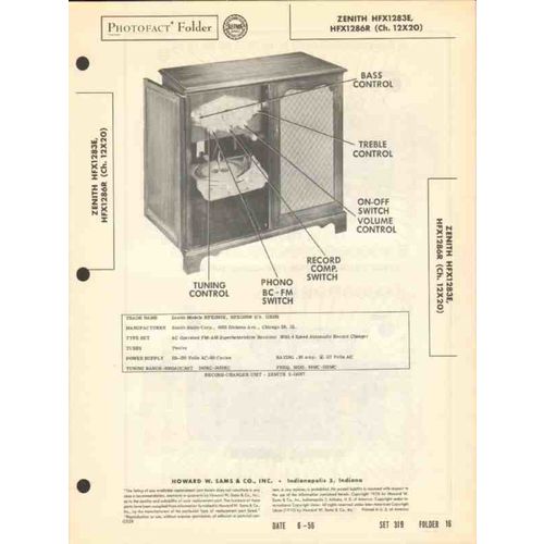 ZENITH chassis 12X20 AM FM radio receiver phono Sams Photofact manual