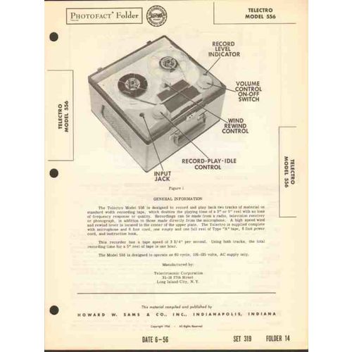 TELECTRO model 556 tape recorder playback Sams Photofact manual