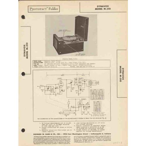 DYNAVOX model M-510 phonograph record player Sams Photofact manual