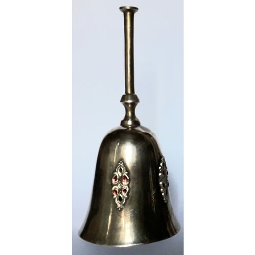 A BRASS BELL - with THREE x FAUX JEWEL PLATES - 12 x 5 cm - VERY GOOD CONDITION