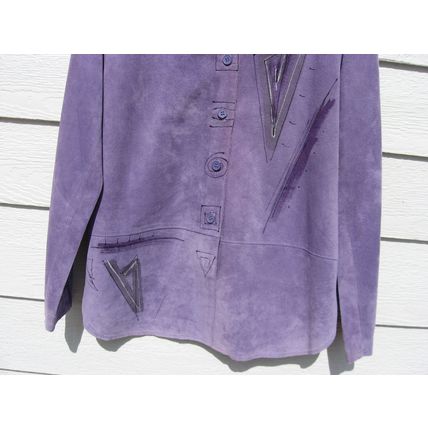 Womens Art Wear Leather Shirt Jacket Small 40 Chest Purple Expressions Leslie