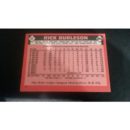 1986 Topps Traded Card # 016T Rick Burleson Excellent (5) California Angels