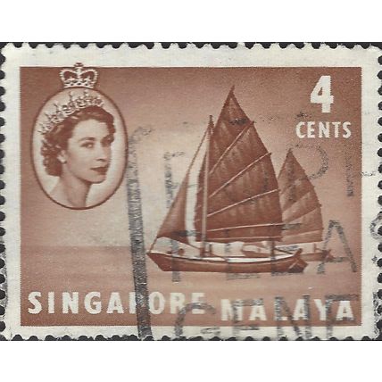 SINGAPORE, Elizabeth II, Chinese junk, brown 1955, 4c